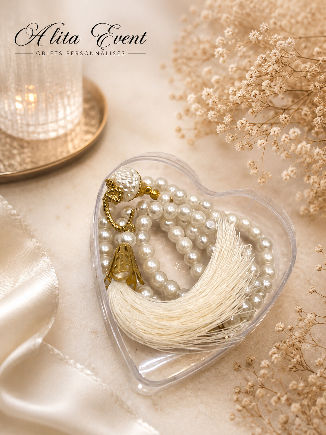 Chapelet de luxe dans boîte cœur