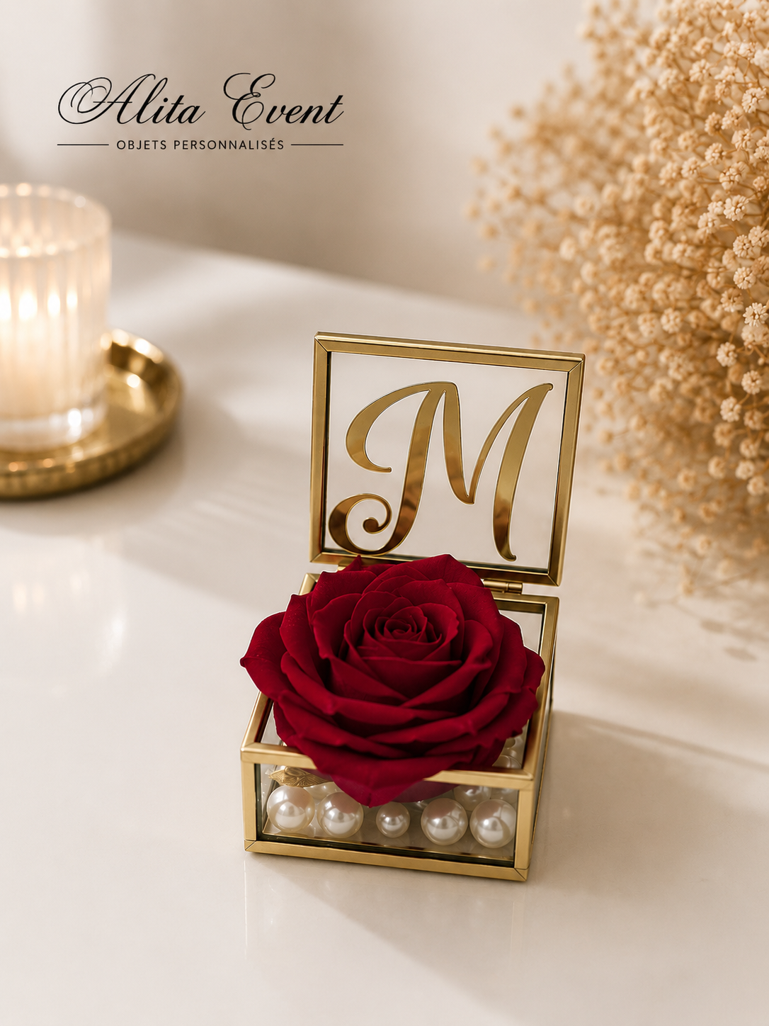 Porte-Bague Personnalisé Rose Éternelle dans sa Boîte Perlée –