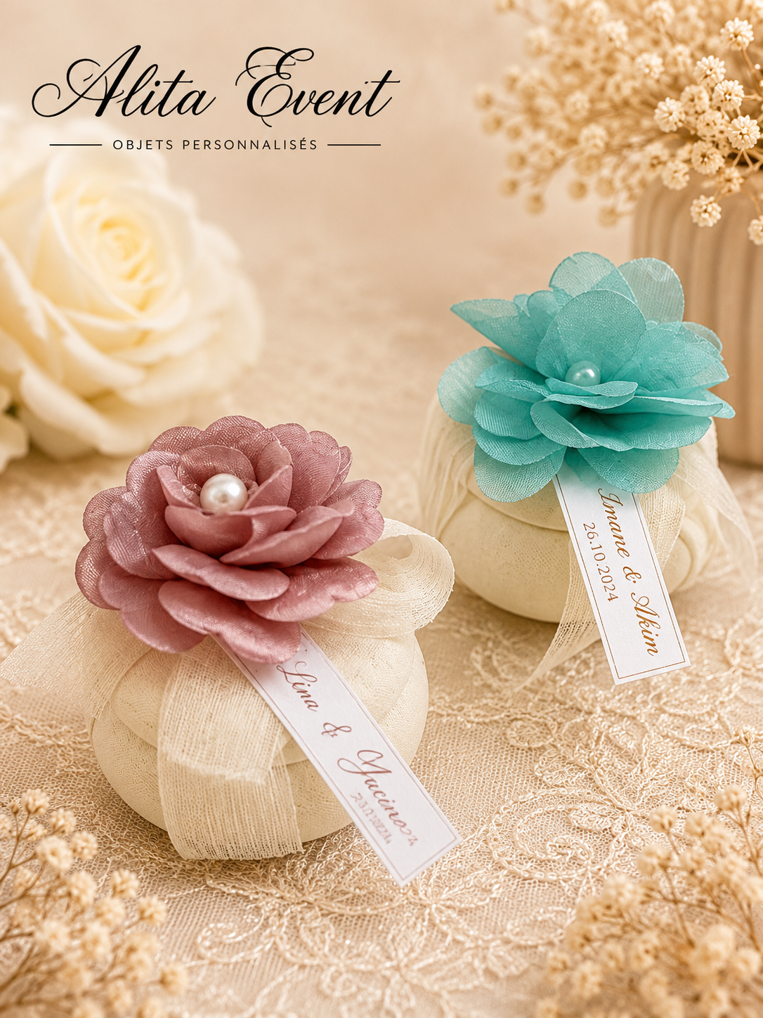 bougie avec fleur décorative