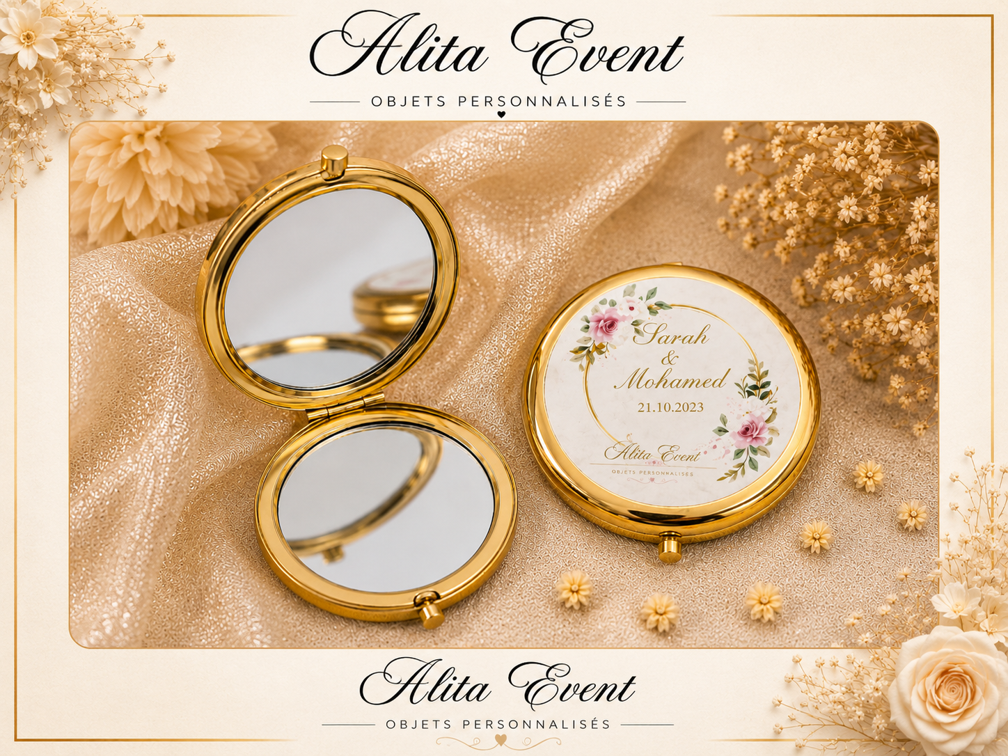 Miroir de Poche Personnalisé – Cadeau Invité Élégant