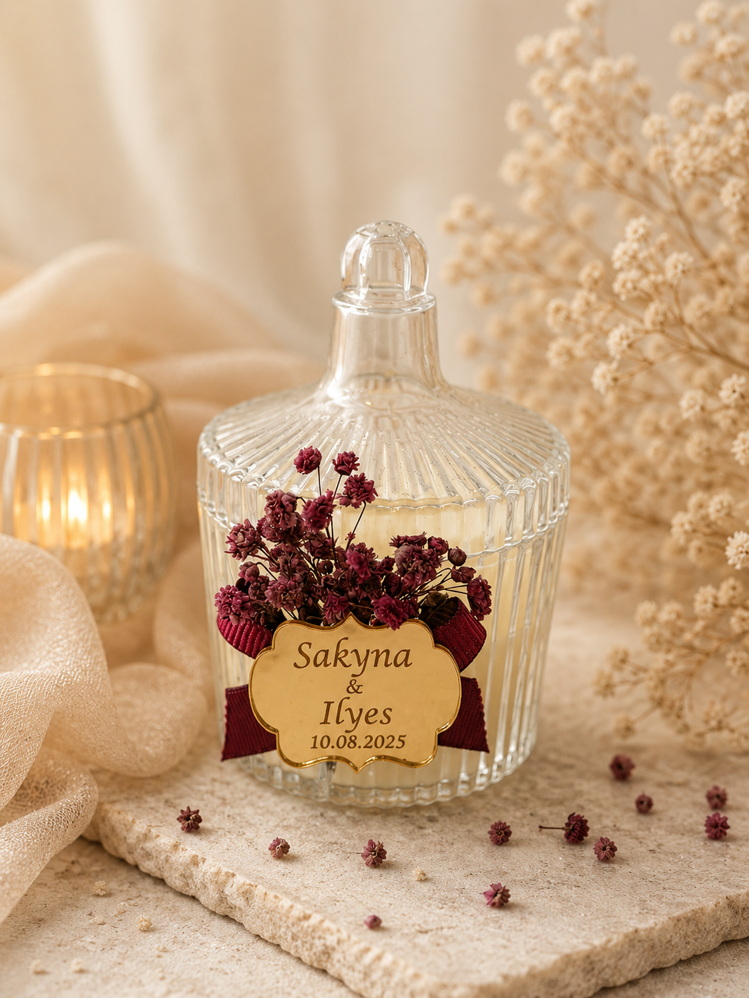 Cloche Florale Personnalisée avec Fleurs Séchées Rouges