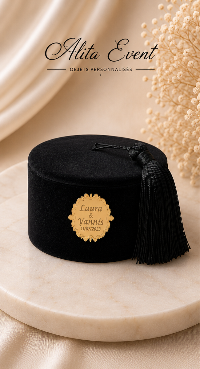 Boîte orientale personnalisée avec pompon – À personnaliser
