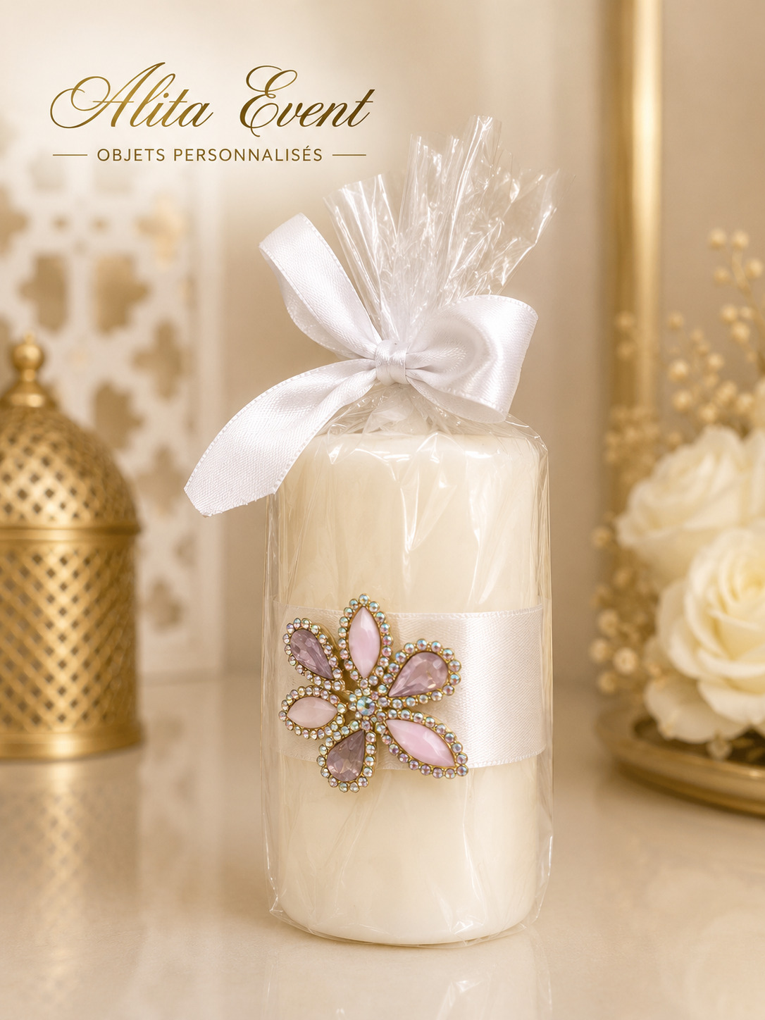 Bougie Personnalisée avec Broche Florale