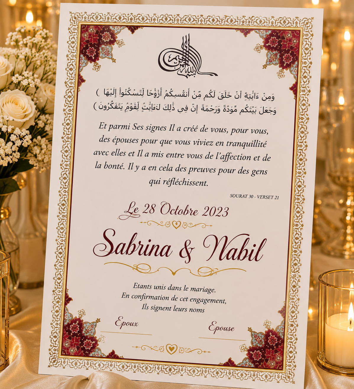 Contrat de Mariage Personnalisé – Souvenir Unique de Votre Union