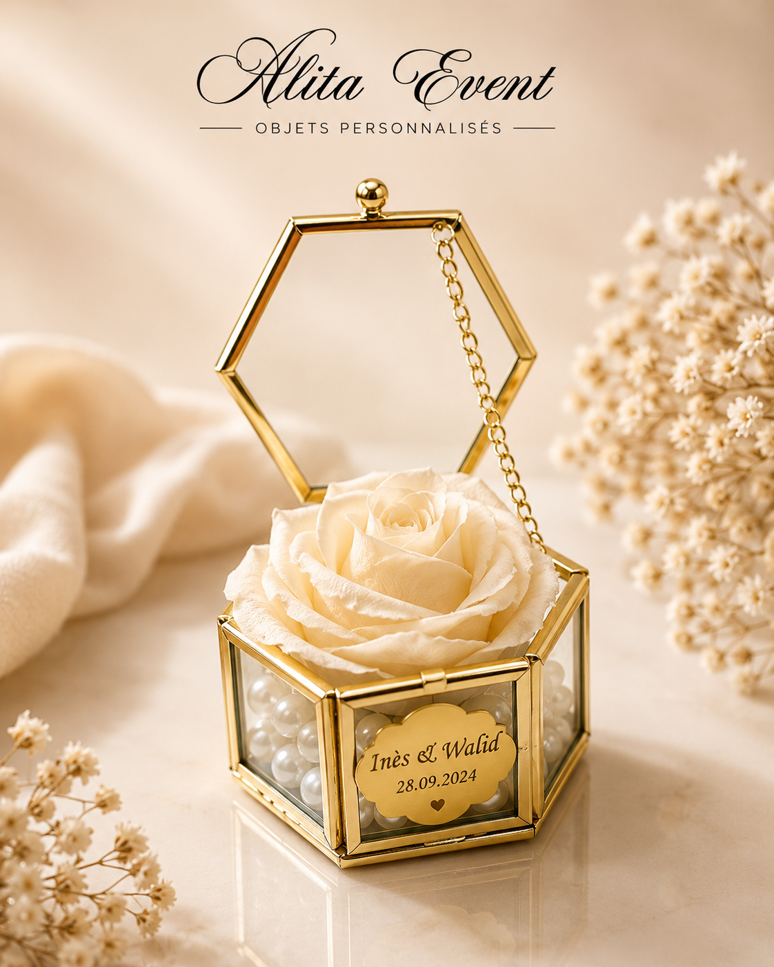Boîte de Roses avec Perles Décoratives