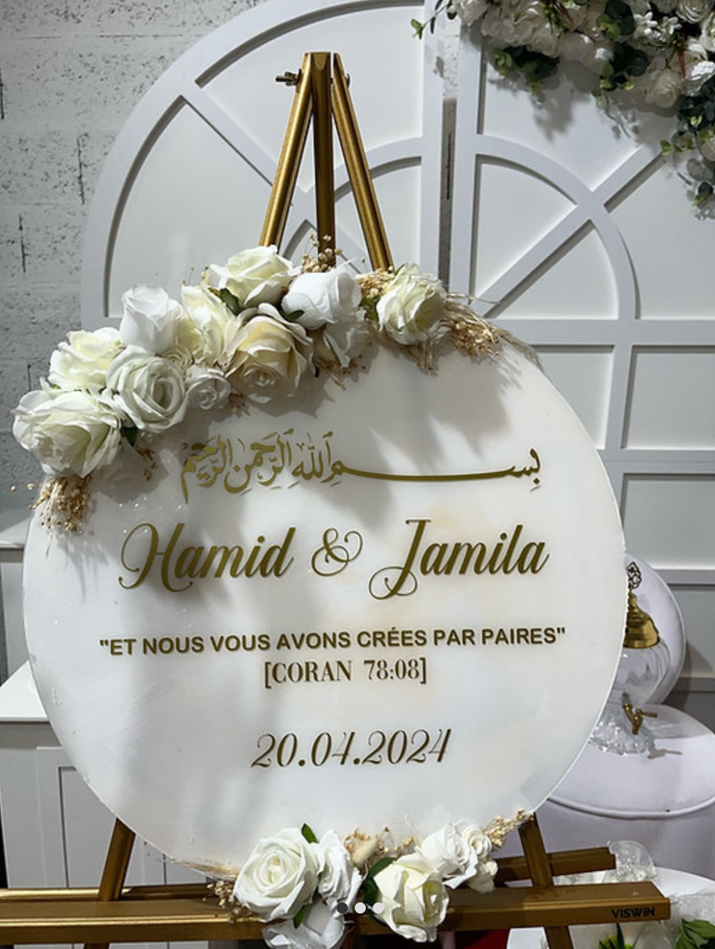 Panneau rond de bienvenue fond peinture crème