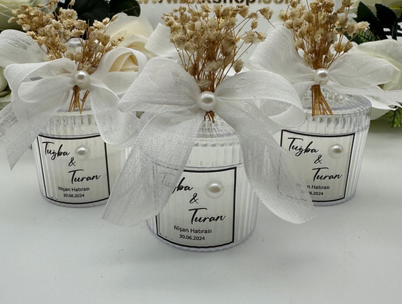 Bougies bonbonnières avec perle personnalisées