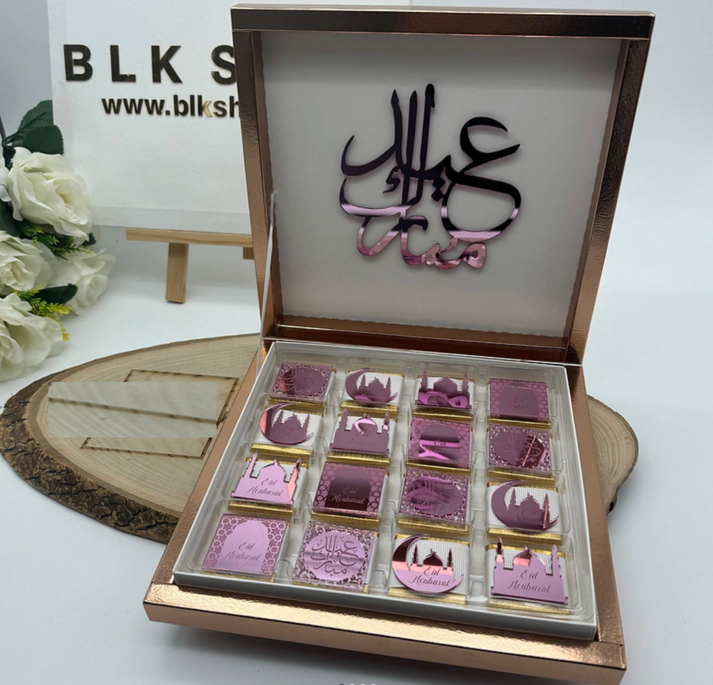 Boite de 16 chocolat Eid mubarak rose gold
