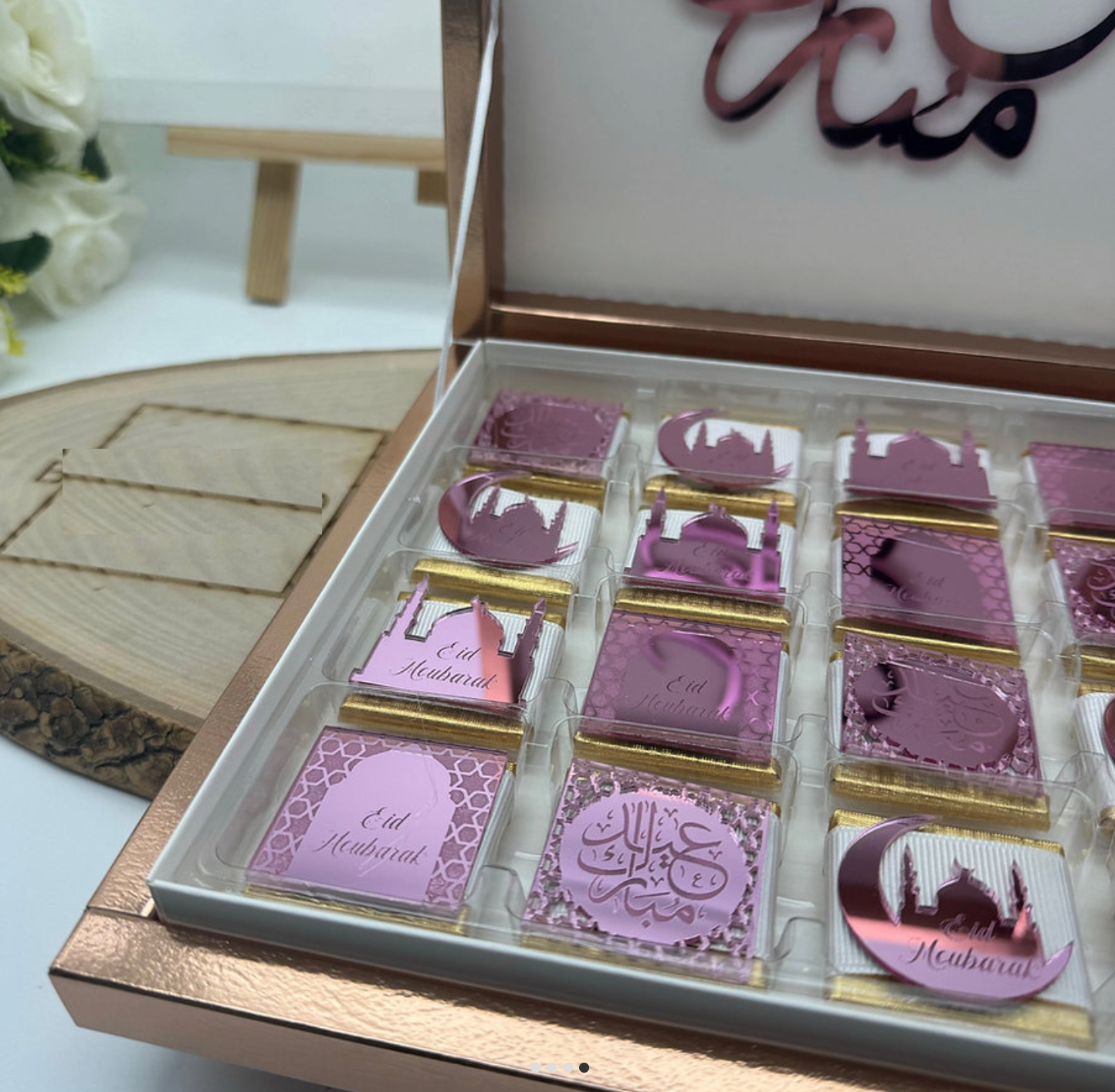 Boite de 16 chocolat Eid mubarak rose gold