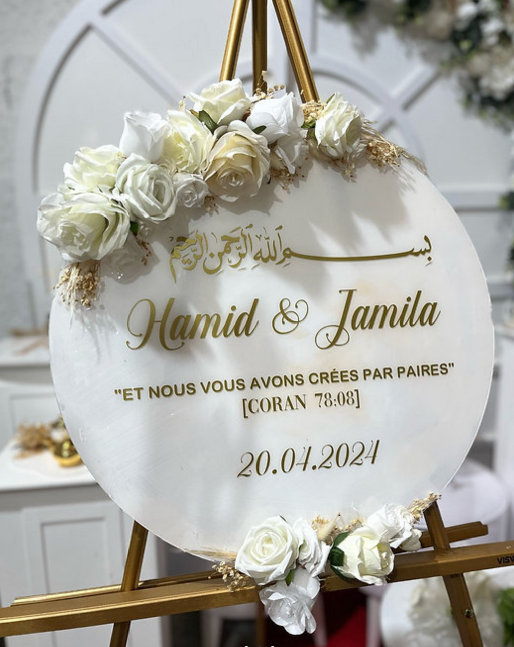 Panneau rond de bienvenue fond peinture crème