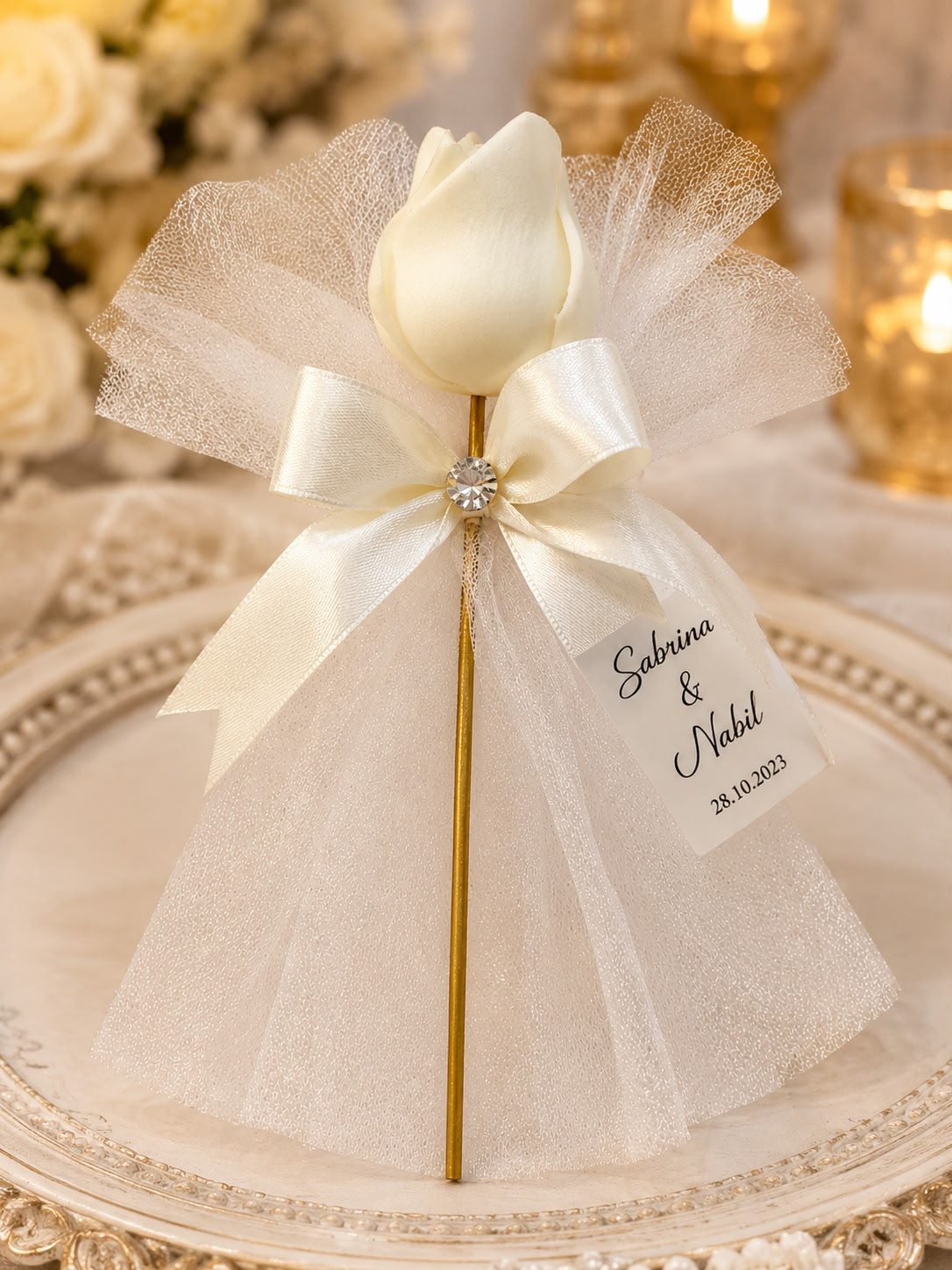 Rose Personnalisée de Mariage – Cadeau Invité Élégant