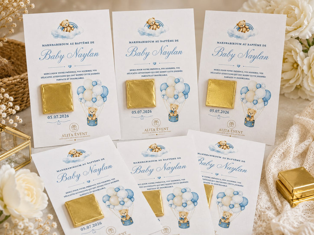 Carte Chocolat Personnalisée – Ourson & Ballons