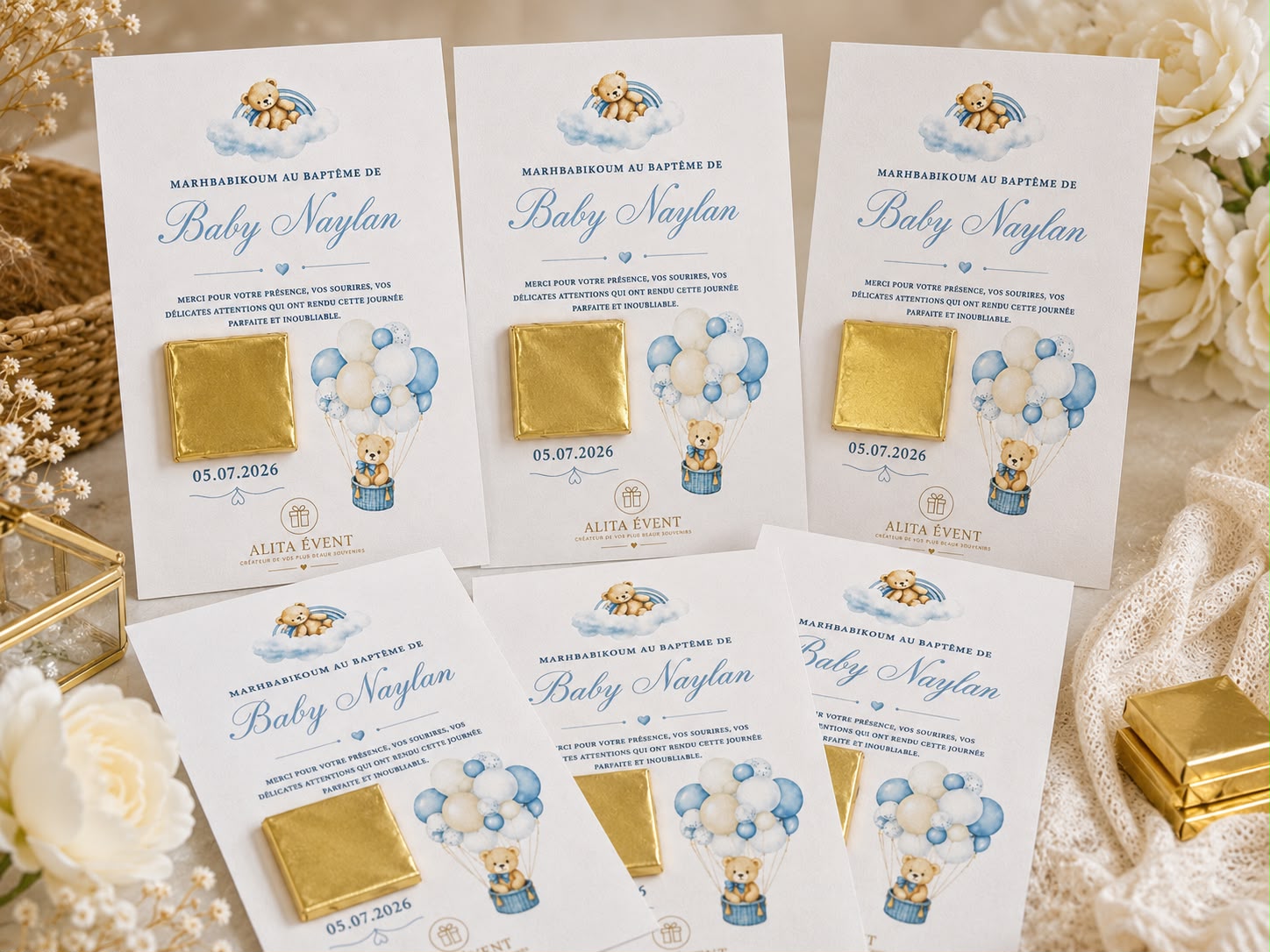 Carte Chocolat Personnalisée – Ourson & Ballons